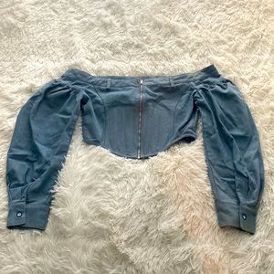 Fashion Nova Denim Long Sleeve Corset Crop.